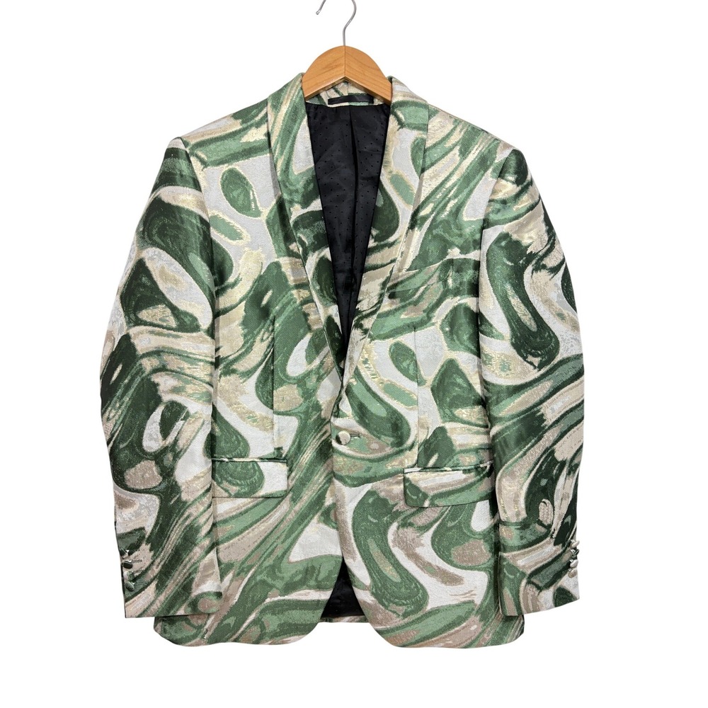 Kent & Park Italy Mens Kelly Green Gold Swirl Jacquard Blazer Sport Coat J114 38